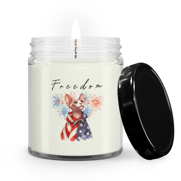 Freedom Sphynx on Independence Day 4th of July Soy Wax Candle Cat Lover Kitten Owner Gifts Idea 9oz White Birch & Black Pepper Candle - 01005