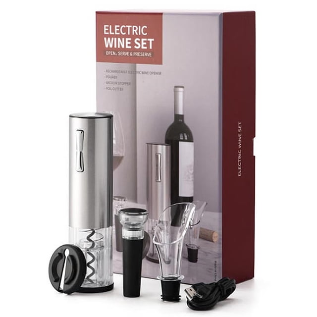 Sacacorchos Eléctrico para Vino 4 en 1 de Acero Inoxidable USB Plateado