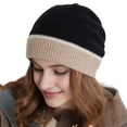 thumbnail image 2 of Naierhg Beanie Autumn Winter Women Warm Knitting Hat Contrast Color Splicing Design Ear Protection Pile Hat Knitting Beanie Hat StreetwearBlack, 2 of 7