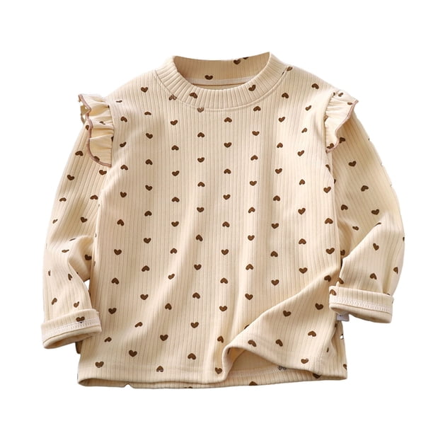 Camisa abrigada de manga larga con volantes para niñas de hoksml, lindas camisetas de punto acanalado con cuello redondo, ropa suave y cálida elástica en liquidación para bebés y niños pequeños.