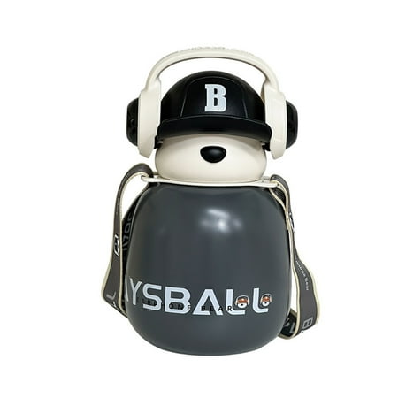 

WPNMASNP Leak-Proof Water Bottle with Flip Top Reusable Plastic Drinking Bottle for School Gym and Workout Bear with Headphone