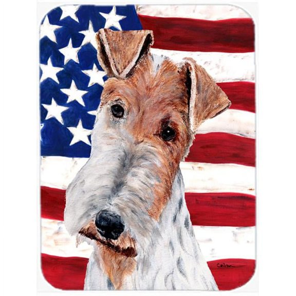 Wire Fox Terrier With American Flag Usa Mouse Pad, Hot Pad Or Trivet, 7.75 x 9.25 In.