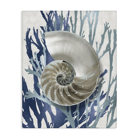 Stupell Industries Glam Shell Coral Beach Blue Canvas Art, 30 x 40, by Caroline Kelly