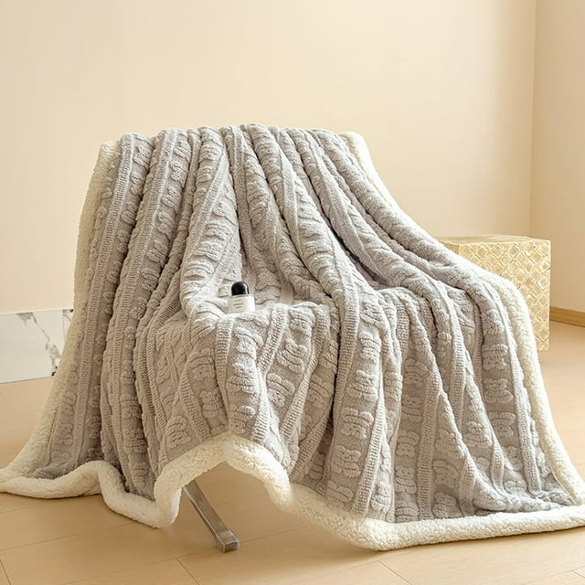 Flannel Fleece Throw Blanket - Warm & Soft Striped Design, Cozy Microfiber Ribbed Texture, Polyester Fabric, All-Season Couch & Bed Decor, Gray, JKODE