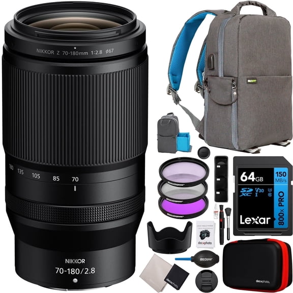 Nikon NIKKOR Z 70-180mm f/2.8 Telephoto Zoom FX Lens for Z Mirrorless Cameras | Bokeh Portrait Sports Action Wildlife Macro Photography | Bundle with Deco Gear Accessory Kit | USA Authorized Model
