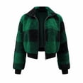 thumbnail image 3 of SZJXBUY Cropped Jackets for Women Trendy Plus Size Cozy Plaid Collared Zip Up Jacket Casual Winter Warm Long Sleeve Coats Outerwear Green,L, 3 of 5