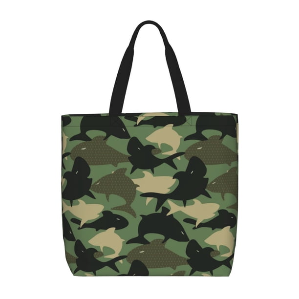 Easygdp Camouflage Shark Bolsa Tote para Mujer, Bolso de Hombro para Trabajo, Playa, Viajes, Compras y Supermercado