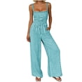 thumbnail image 2 of MYAOYI Womens Jumpsuits Casual Daily Wide Leg Jumpsuit Gingham Plaid Spaghetti Strap Smocked Summer Jumpsuit, 2 of 8
