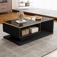 thumbnail image 3 of 35.4 Inch High-Gloss Black Coffee Table with Glass & LED Effect – Modern Side/Coffee Table for Living Room, 3 of 9
