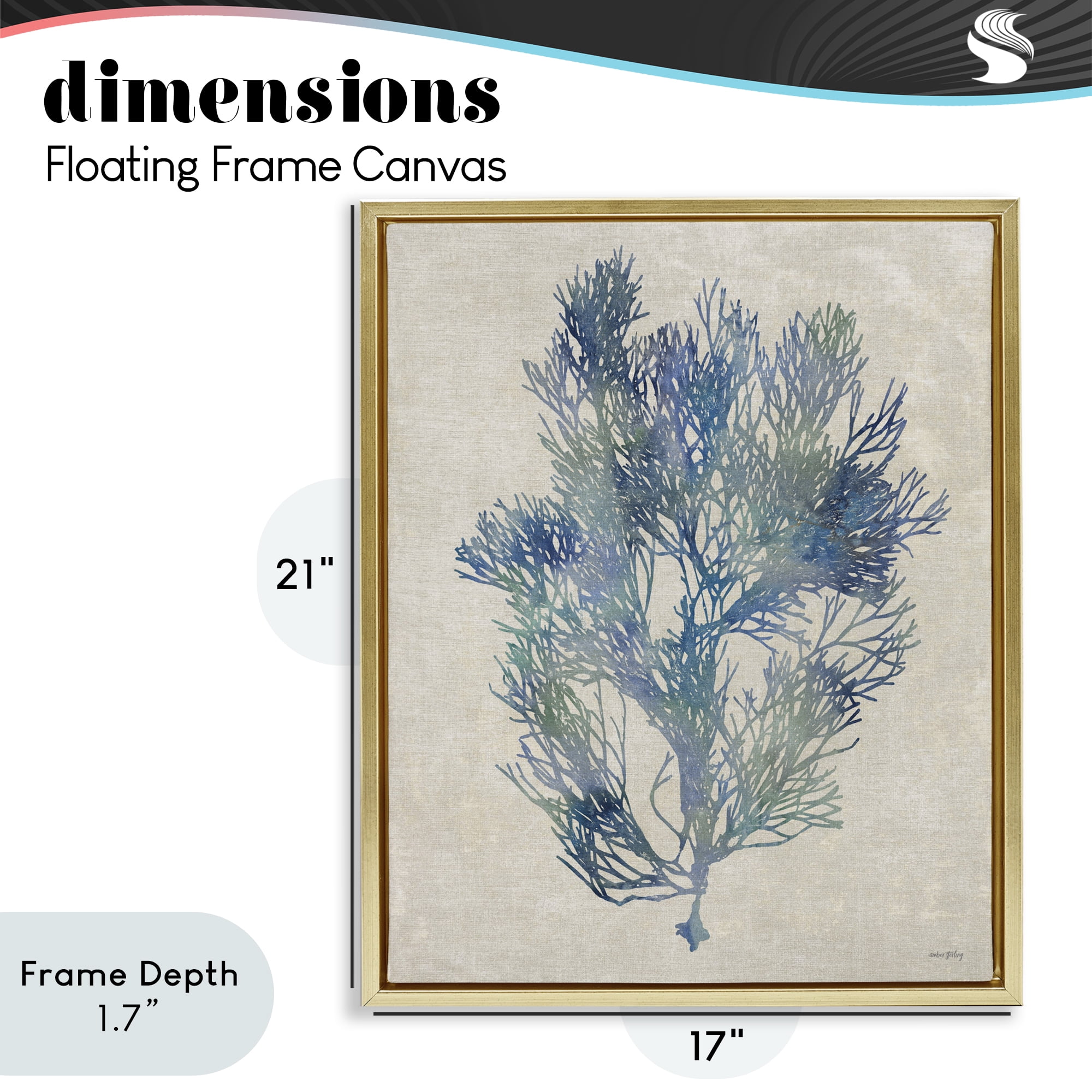 Stupell Industries Misty Blue Coral Study Gold Framed Floater Canvas Wall Art, design by Amber Sterling