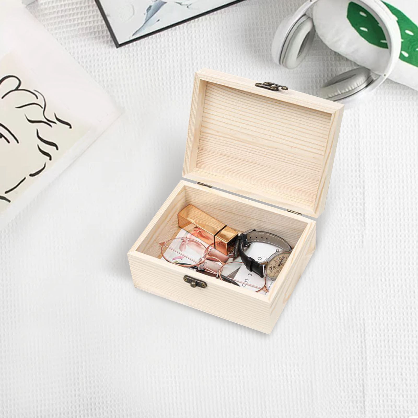 Natural Wooden Storage Box with Lid (Decorative Organizer, Keepsake Box), Rustic Wooden Storage Box 30X20X15cm - Natural Unpainted Organizer Chest for Toys, Blankets & Farmhouse Home Decor, PRYESS