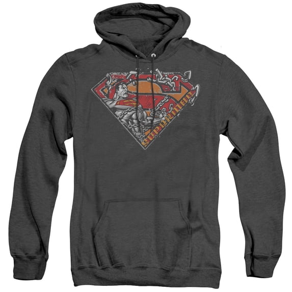 Superman Breaking Chain Logo Adult Heather Hoodie Sweatshirt Black