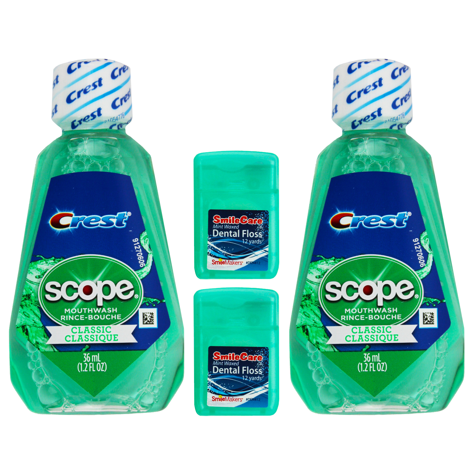 Crest Scope Classic Mouthwash 1.2 fl oz w SmileCare Dental Floss Mint