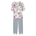 thumbnail image 4 of Yuwull Women's Pajama Set Floral Printed Short Sleeve Top and Capris Pants Soft Loungewear Linen Comfy Sleepwear Pjs Sets Pajama Sets for Women 2 Piece Plus Size S-4XL, 4 of 5