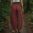 thumbnail image 5 of Nestiefly Linen Capri Pants for Women Drawstring Baggy Summer Beach Capris Pants for Women Breathable Relaxed-Fit Trousers with Pockets Light Brown S, 5 of 7