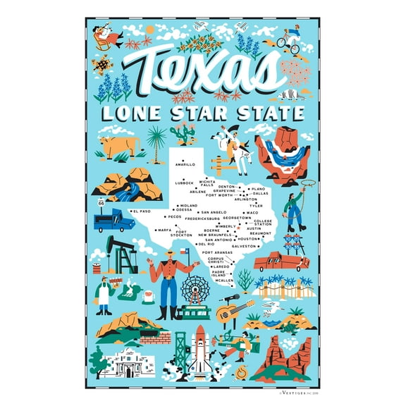Vestiges Texas Vertical State Icons Souvenir Tea Towel 21.5" x 32" Eco-Friendly
