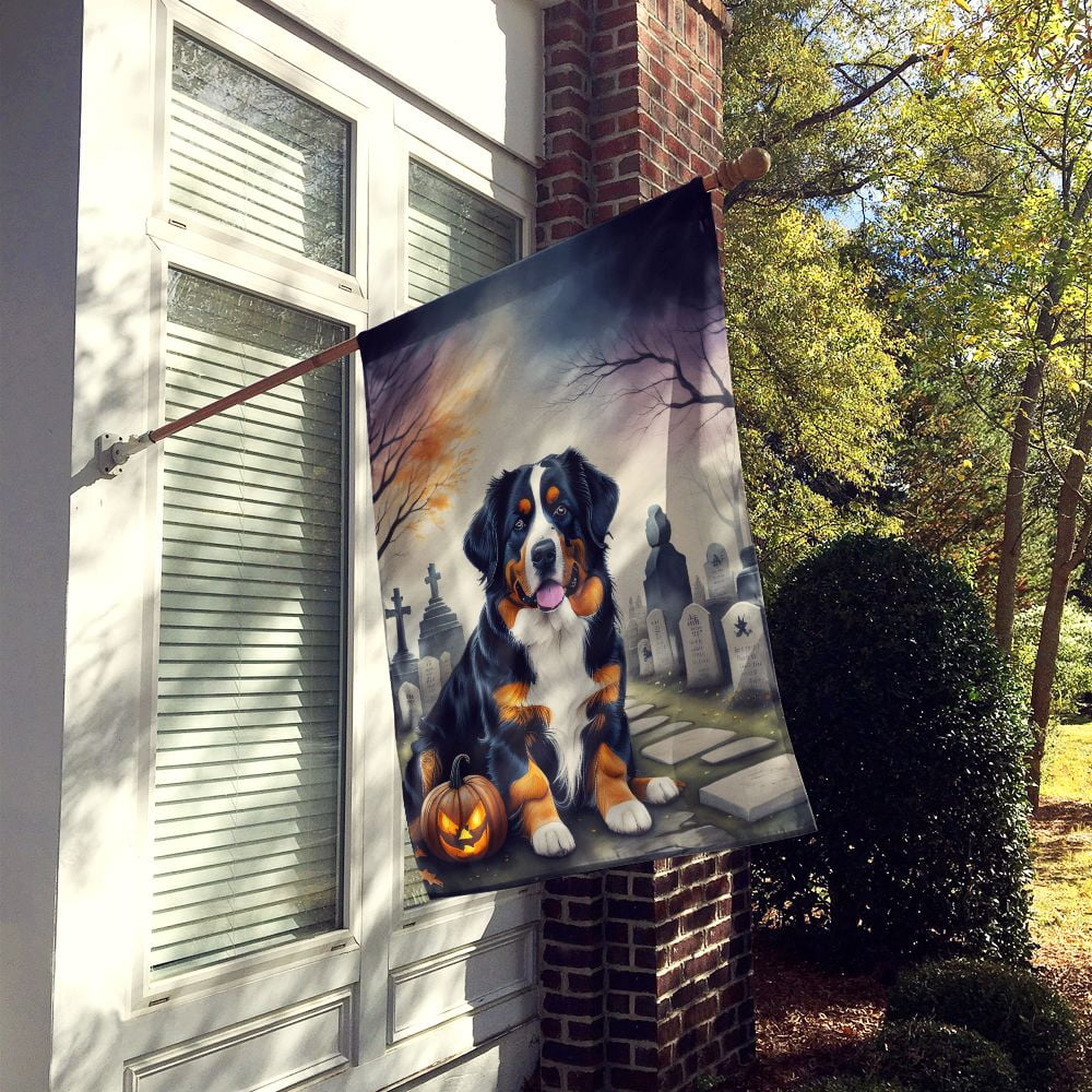 Halloween Bernese Mountain Dog House Flag 28x40IN Double-Sided Polyester Decorative Sleeve Pole Flag for Outdoor Home Garden