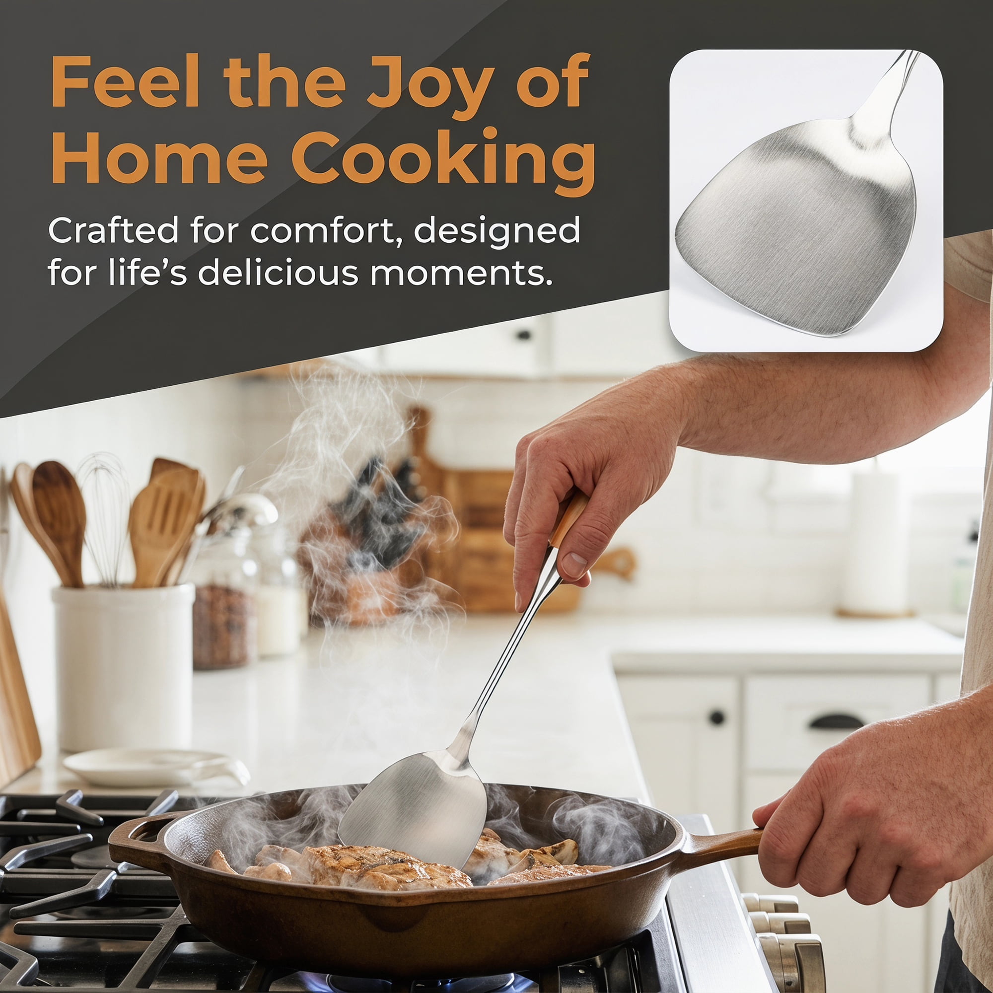 Unique Bargains Essential Stainless Steel Cooking Utensil Set for Cooking Brown C 2pcs