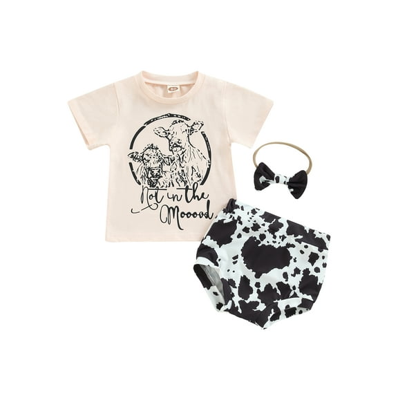 Western Baby Girl Clothes Short Sleeve Cow Girl Letter Print Shirts Shorts Headband Newborn 3Pcs Summer Outfits