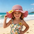 thumbnail image 2 of ZHOGXU Kids Sun Hat With Wide Brim Flower Applique Beach For Girls Outdoor Play Wear, 2 of 4