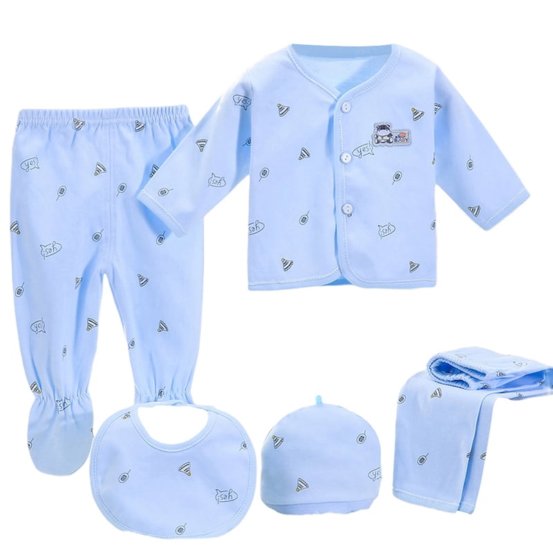 Maxcozy 5Pcs Newborn Baby Cotton Clothes Layette Set 03 Months Boys Girls Tops Hat Pants Bib