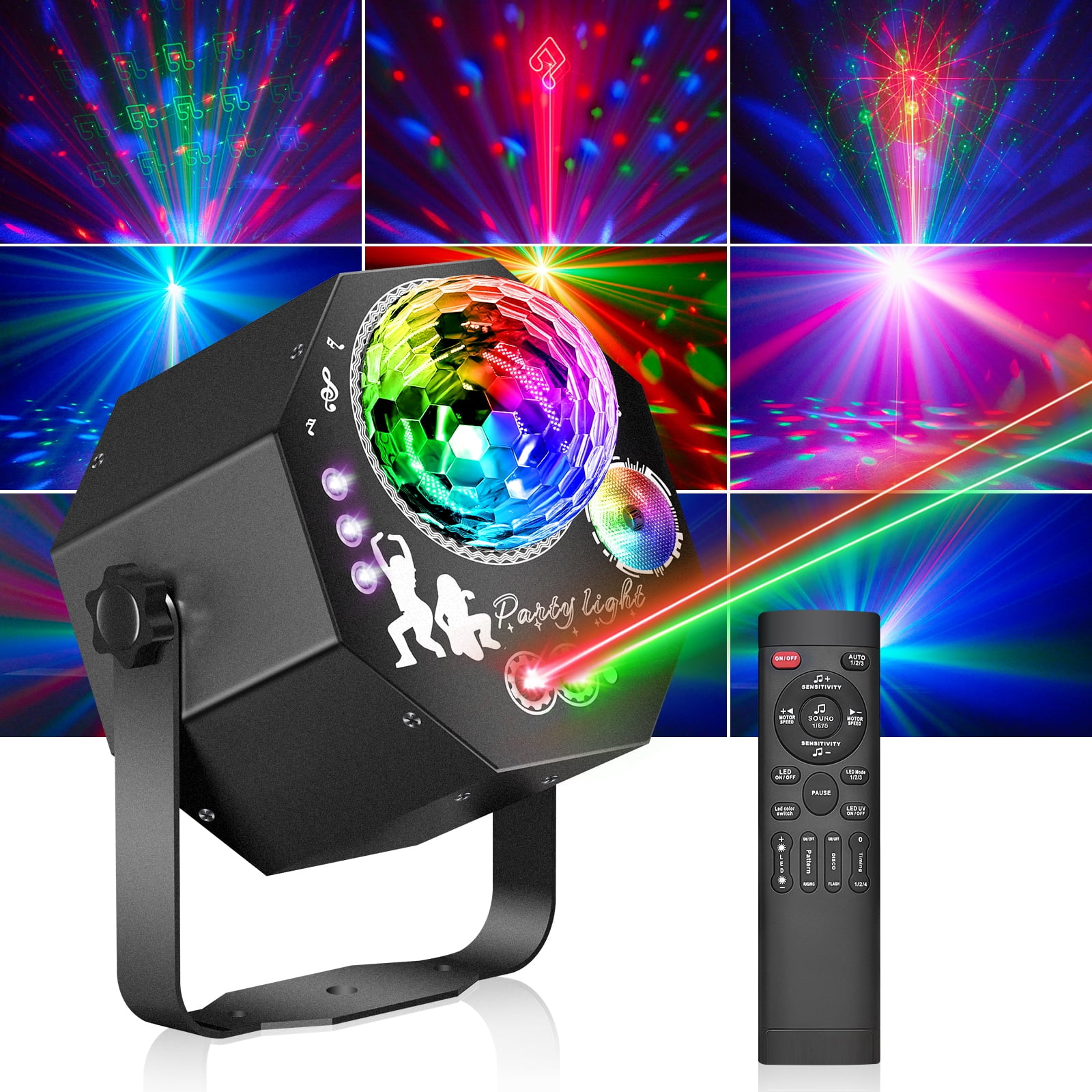 4-in-1 Disco Lights for Parties, DJ Lights with Disco Ball Light, RGB LED Party Lights with Sound Activated and Remote for Indoor Stage, Birthday and Christmas