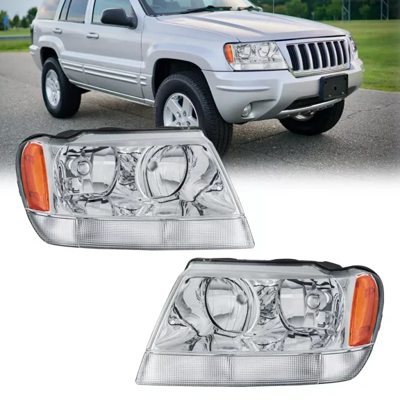 MOSTPLUS Pair Front Headlights Assembly for 1999-2004 Jeep Grand Cherokee Clear Lens