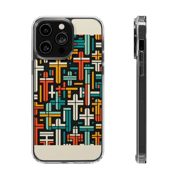 DistinctInk Hybrid (Acrylic / TPU) Clear Slim Fit Case for Apple iPhone 12 Pro (6.1" Screen) - "Vibrant Crosses: Bold Contrast in Patterns"