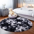thumbnail image 5 of SARAG 4x4ft Round Rug for Bedroom,Furry Carpet for Children Kids Room,Cute Soft Shaggy Area Rug for Girls,Tie-dye Black and White, 5 of 8