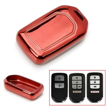 iJDMTOY Chrome Finish Red TPU Key Fob Protective Cover Case For Honda Accord Civic Crosstour HRV FIT Odyssey Ridgeline,