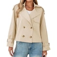 thumbnail image 4 of Long Sleeve Double Breasted Women Casual Trench Coat Crop Jacket, 4 of 6