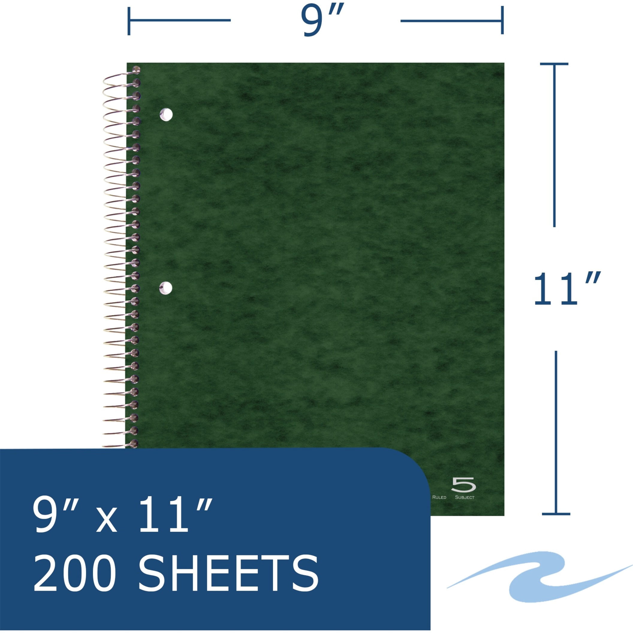 Roaring Spring Premium College Ruled Five Subject Spiral Notebook, 5 Double Pockets, 1 Case (12 Total), 11" x 9" 200 Sheets, Assorted Colors