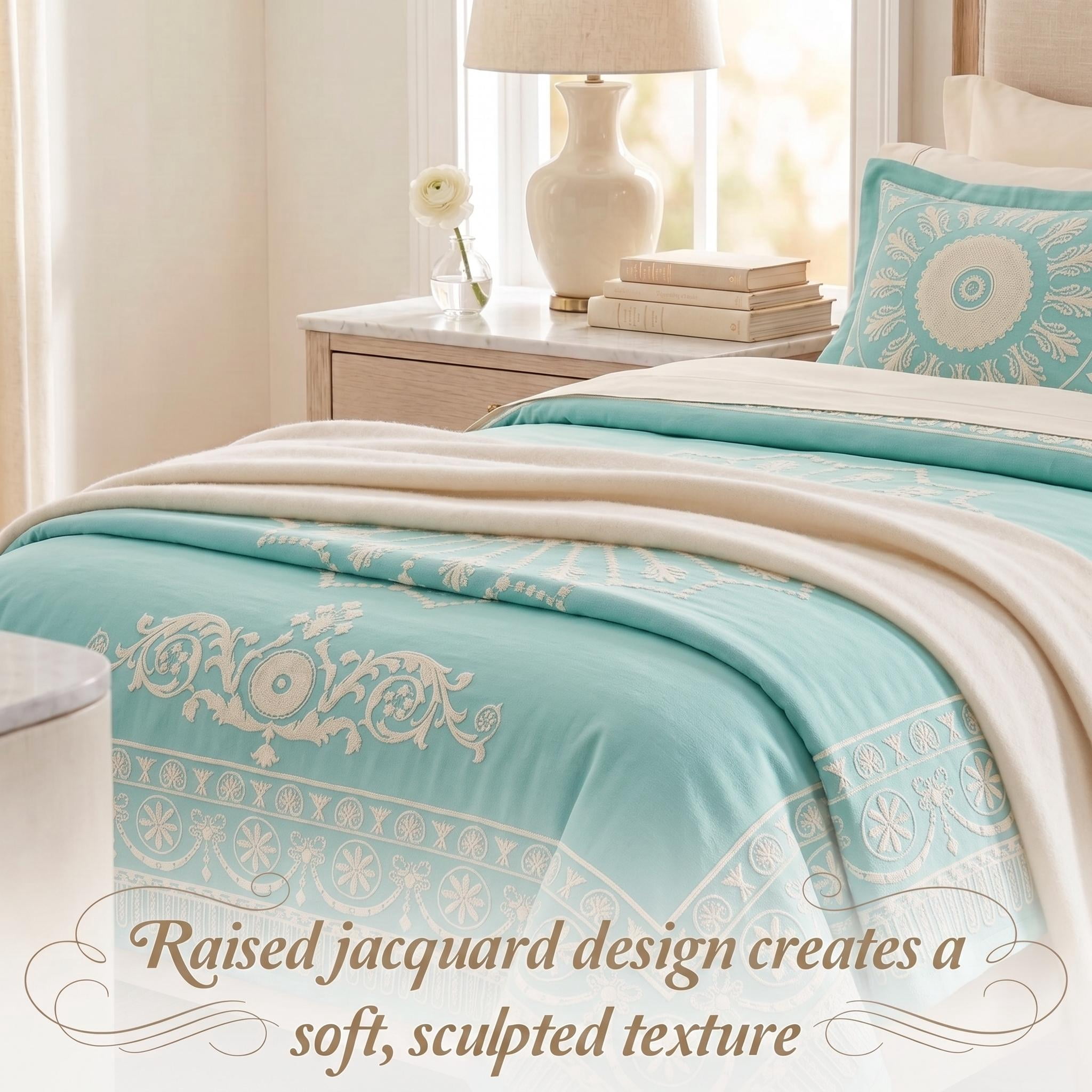 Superior Cotton Blend Woven Jacquard Vintage Medallion Bedspread Set, Full, Turquoise