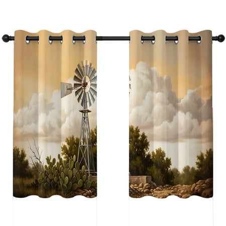 Windmill Blackout Curtains 45 Inches Long Windmill Farmhouse Sunset Field Trees Rustic Thermal Insulated Room Darkening Drapes with Grommets for Living Room 42 W x 45 L 2 Panels
