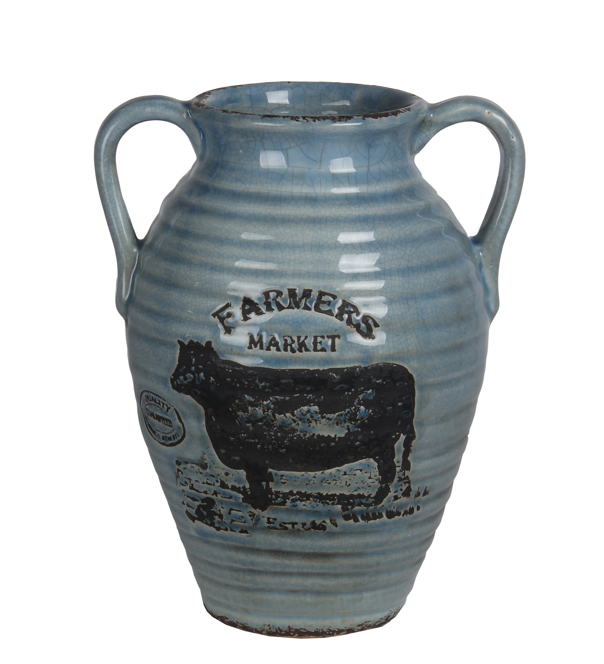 Large Blue Ceramic Farmhouse Vase