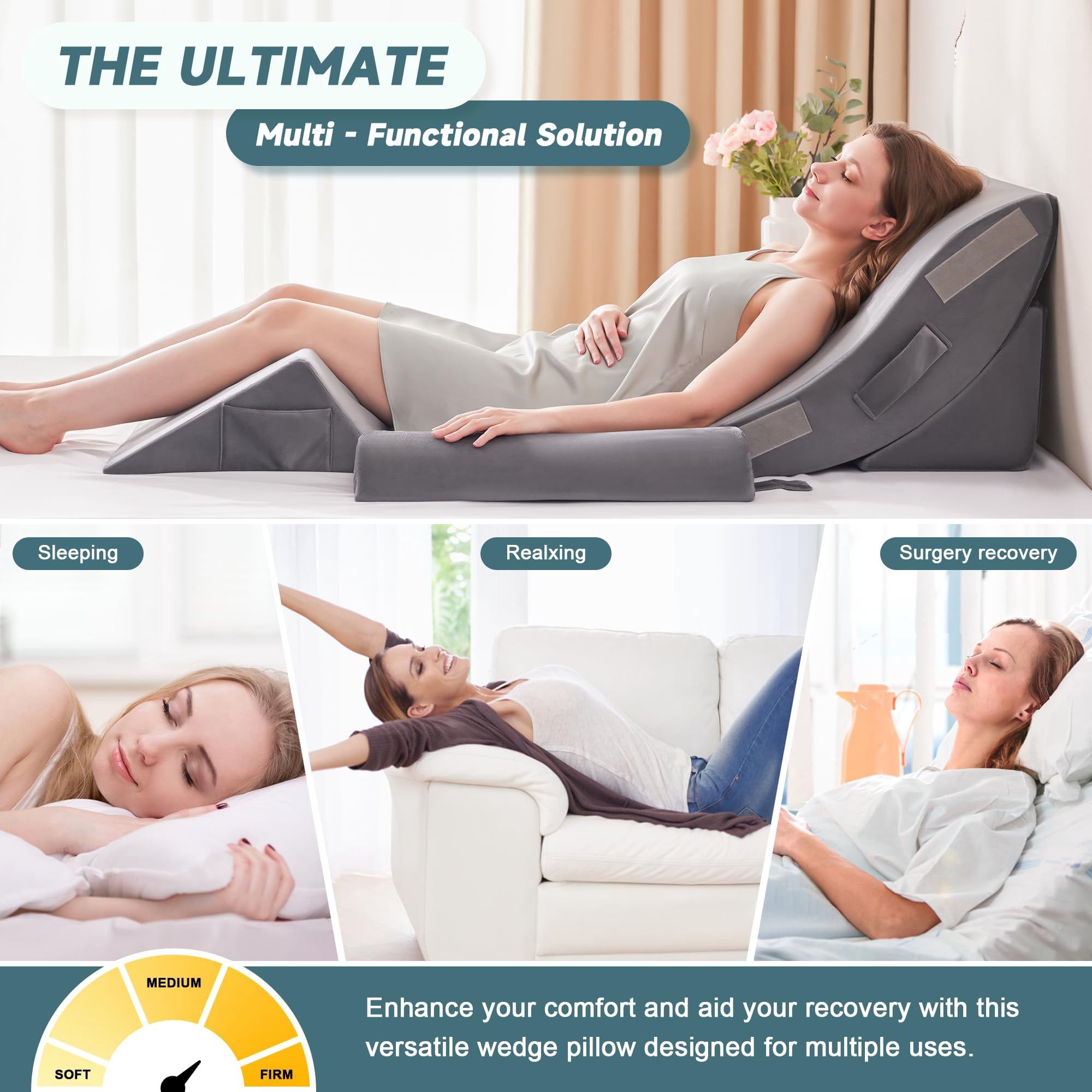 4pcs Bed Wedge Pillow Set For Sleeping - Pillows After Body Neck And Leg  Triangle & Acid Reflux