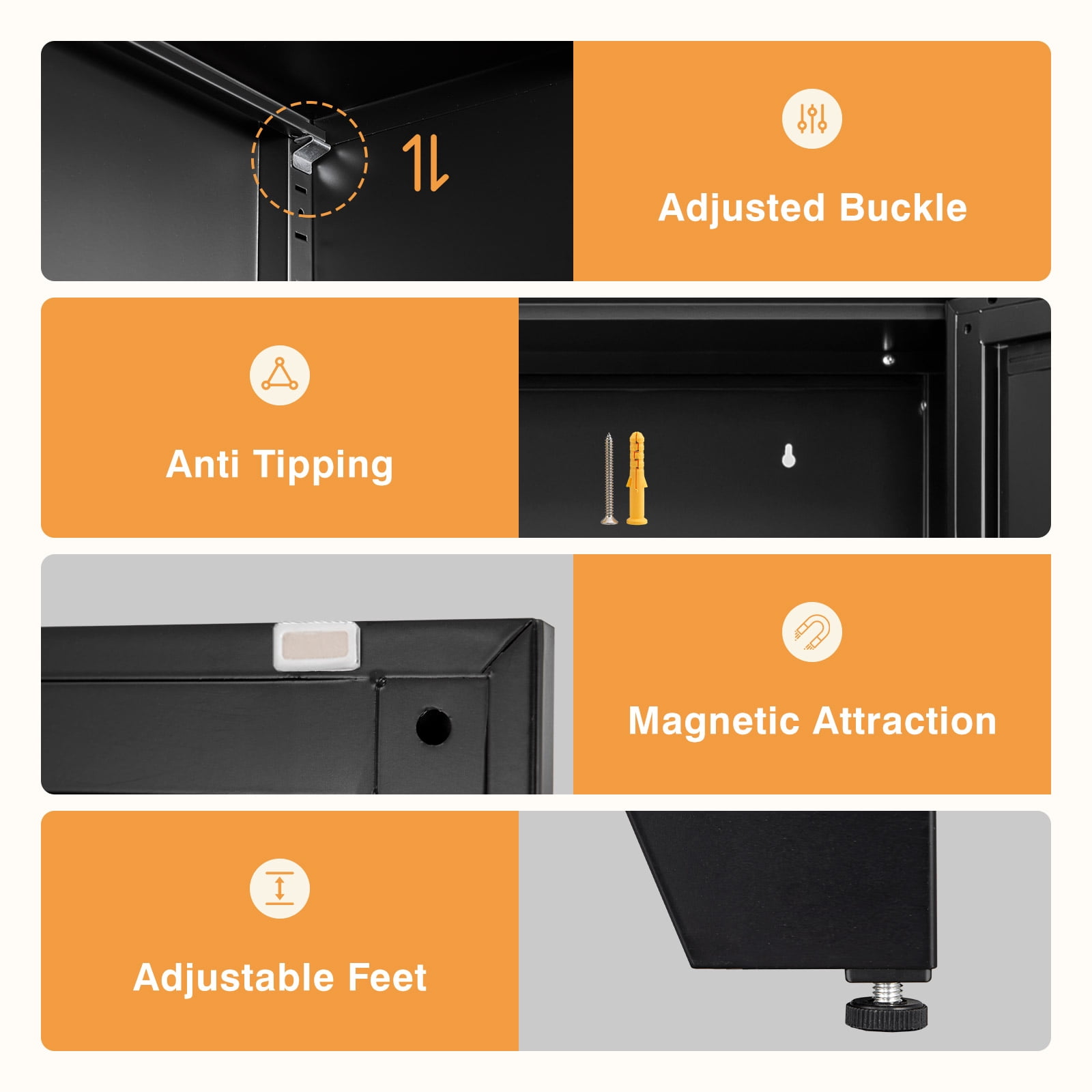 STANI 75"H Freestanding Storage Cabinet with 4 Adjustable Shelves and Legs, Metal/Alloy Steel, for Cupboard/Dining Room/Bathroom/Living Room/Office/Laundry Room (Black, 75"H)