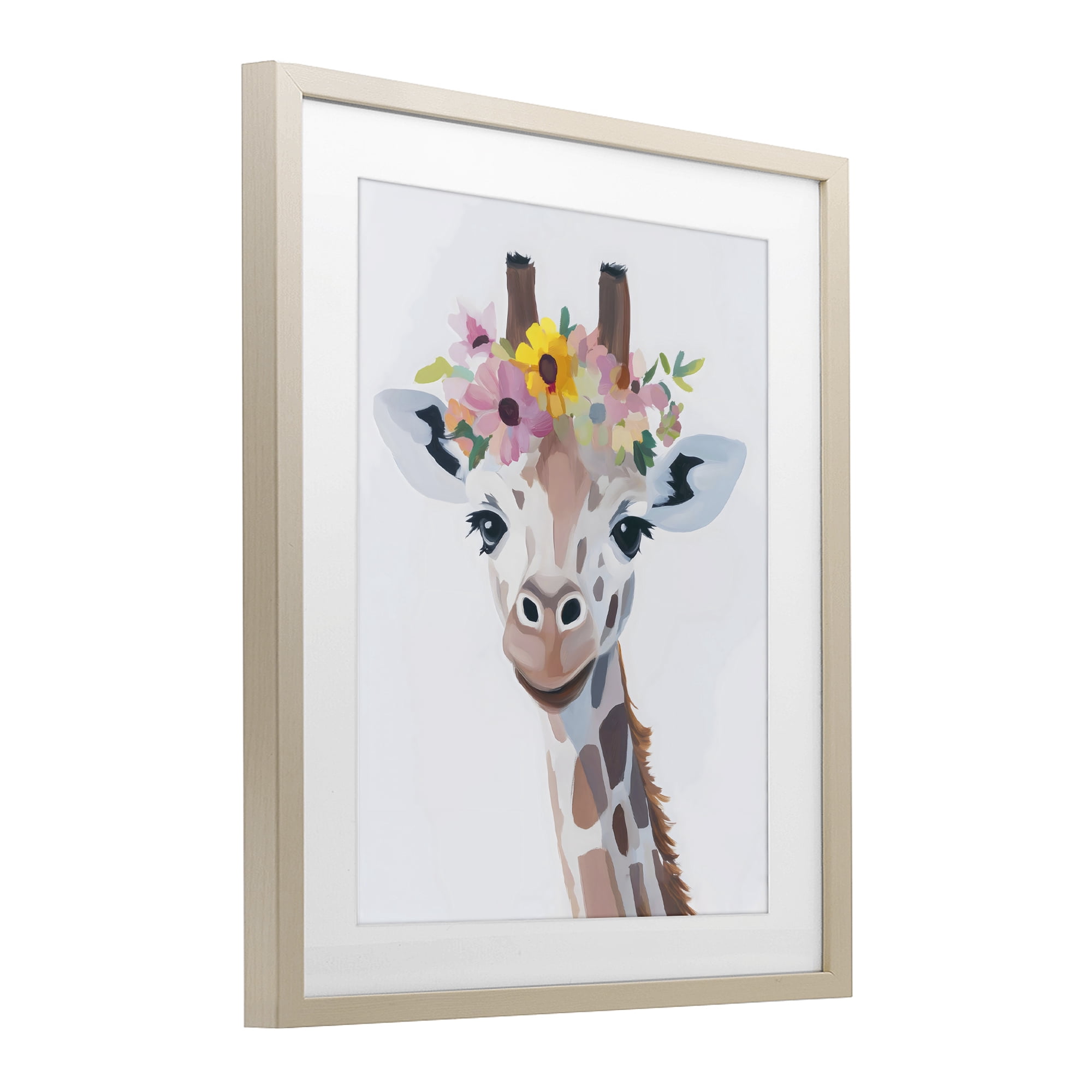Stupell Industries Flower Crown Giraffe Birch Framed Print Under Glass, design by The Prints Vibe