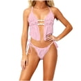 thumbnail image 2 of Aobny Women's Swimsuits Textured Backless Bathing Suits Halter V-Strings Crop-Top Bikinis Pink Swim Suits,S, 2 of 7