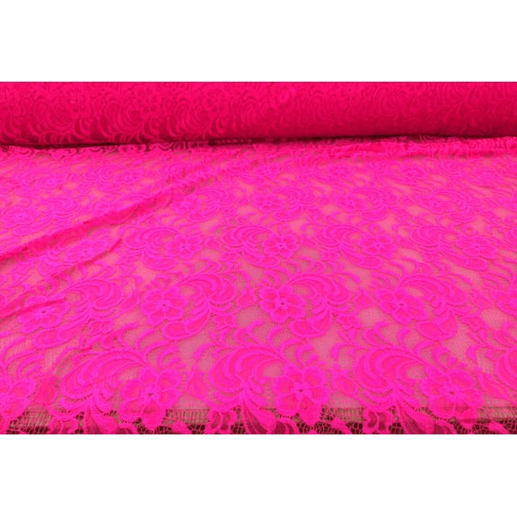 Embroidered Stretch Lace Apparel Fabric Sheer Floral Neon Pink UU210