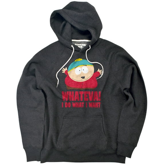 South Park Cartman Whateva Unisex Adult Slim Fit Pull-Over Heather Hoodie, Charcoal, Small
