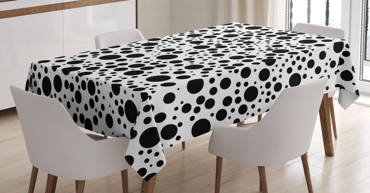 Black and White Tablecloth, Big and Small Dots Black Color Spots