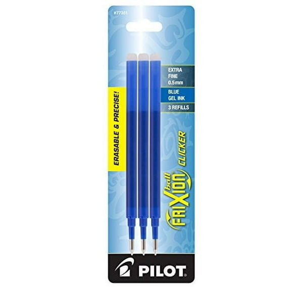 Pilot, FriXion Ball Gel Ink Refills for Erasable Pens, Extra Fine Point 0.5 mm, Pack of 3, Blue