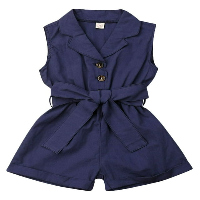 Baby Girl Summer Short Sleeve One-Piece Romper with Belt Clothes Set