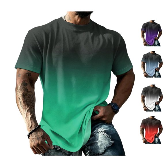 LWavelet Big and Tall Shirts for Men Gradient Color Short Sleeve Crew Neck T-Shirt Loose Fit Casual Summer Top
