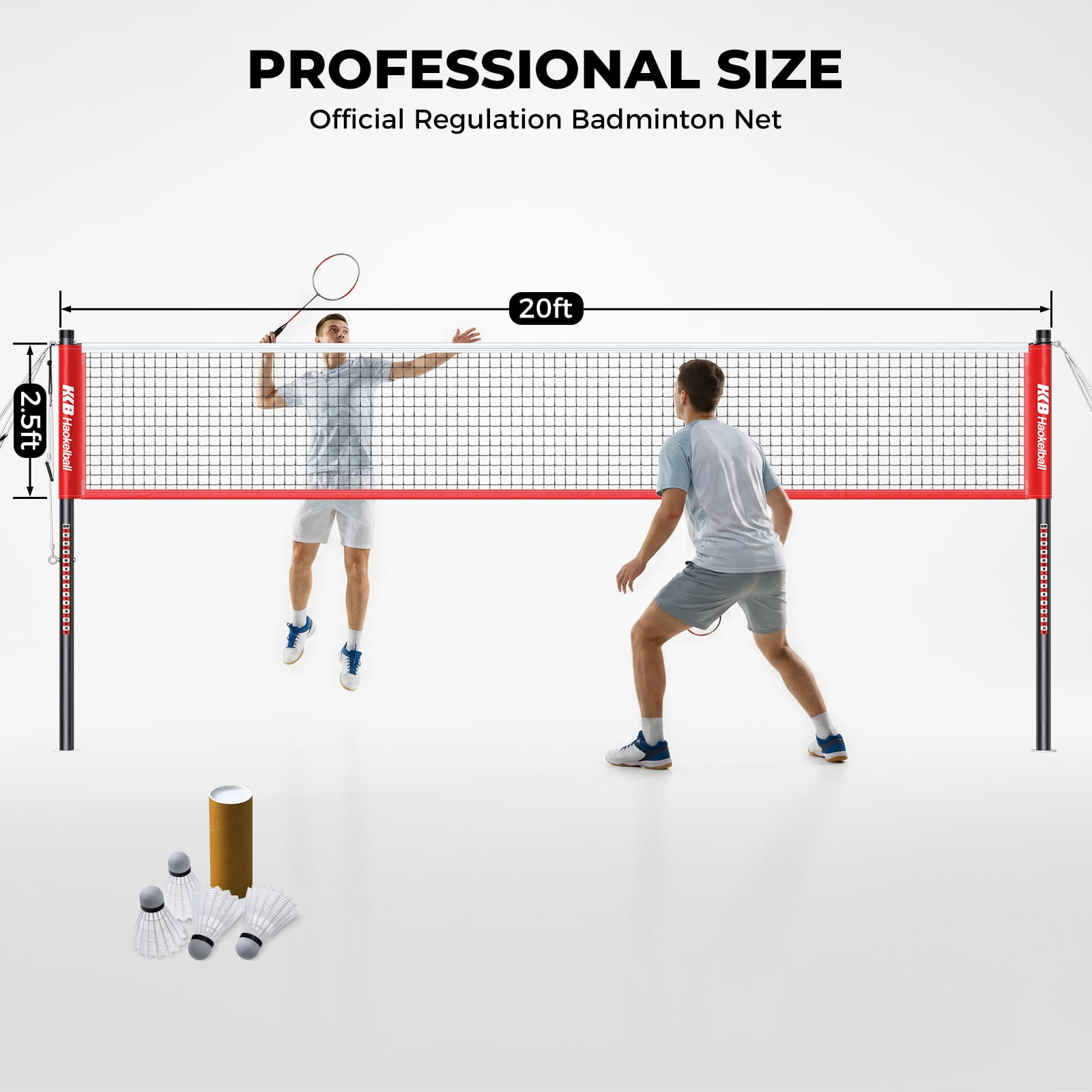 Haokelball Badminton Net Set for Backyard – 20FT Portable Outdoor Game Set with Stable Tension System, Poles, Rackets, Shuttlecocks & Carry Bag