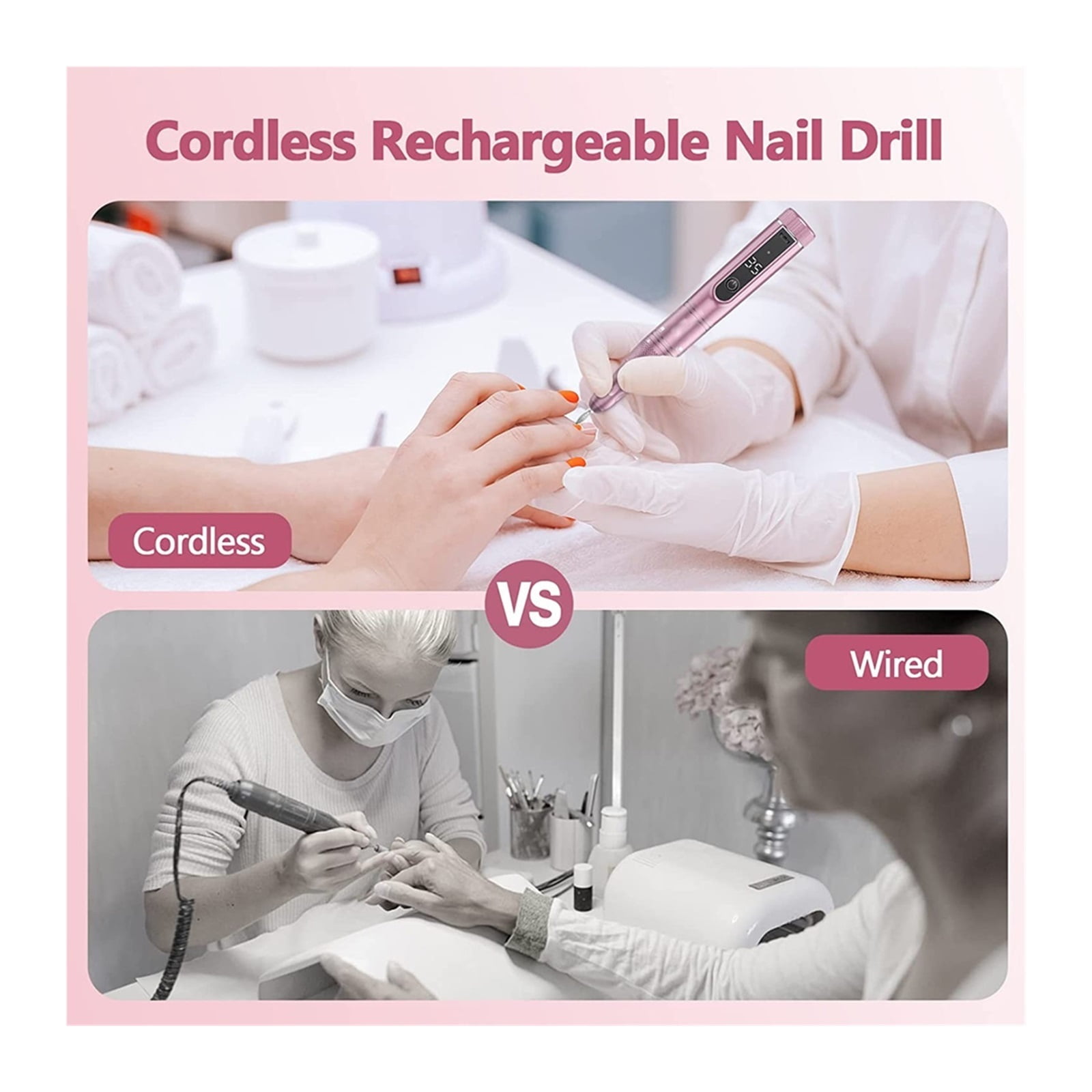 Cordless Electric Nail Drill Machine With LED Display,Professional Efile Nail Drill Kit,Portable Nail Drill For Acrylic Nails ,Low Noise