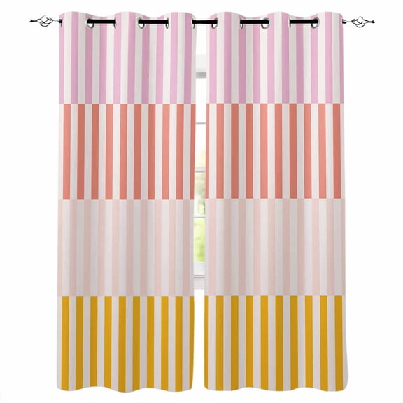 Colorful Stripe Blackout Curtains 63 Inches Long, Modern Pink Red Yellow Vertical Striped Thermal Insulated Black Out Curtains, Darkening Window Curtain for Bedroom Living Room 52"x63" 2 Panels