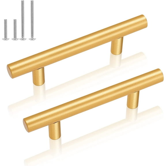 Kitchen Hardware 10 Pack Brushed Brass/Gold Finished T Bar Handles Pulls 3"(76mm) Hole Center Stainless Steel Dresser Drawer Handles Kitchen Cabinet Hardware