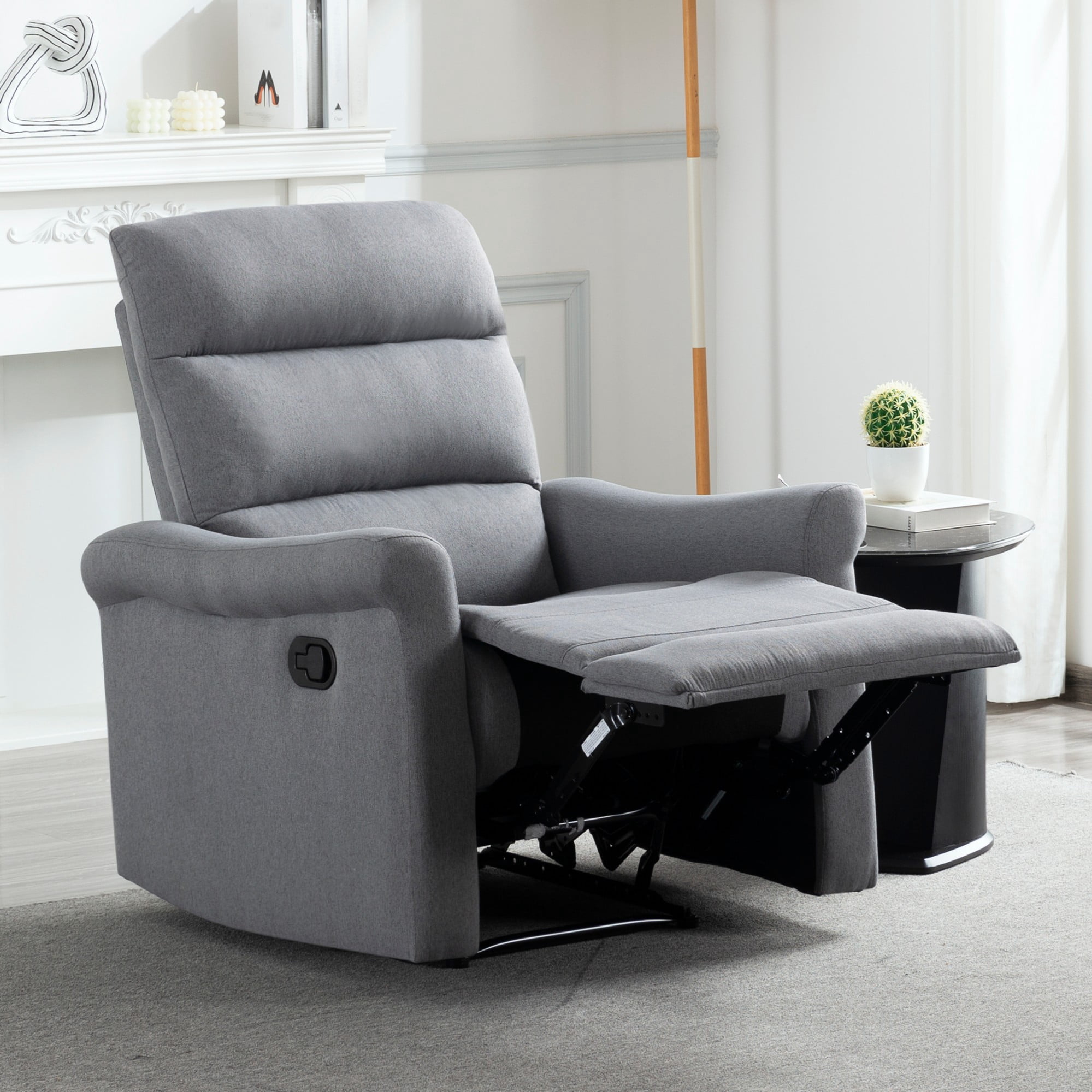BSHTI 31.89” Linen Fabric Manual Recliner Chair, Single Sofa Recliner with Adjustable Backrest for Ergonomic Comfort Seating for Living Room & Office(Grey)